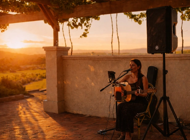 live acoustic music at sunset overlooking vineyards at Bimbadgen Estate Hunter Valley during Friday Sunset Sessions