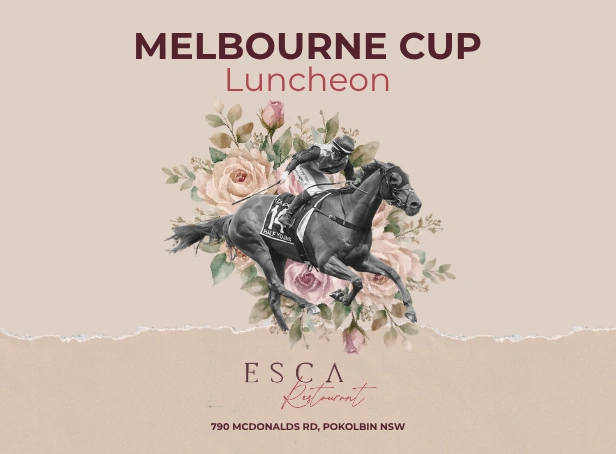 Melbourne Cup Luncheon at Esca Restaurant in Pokolbin, featuring a racehorse and floral event design.